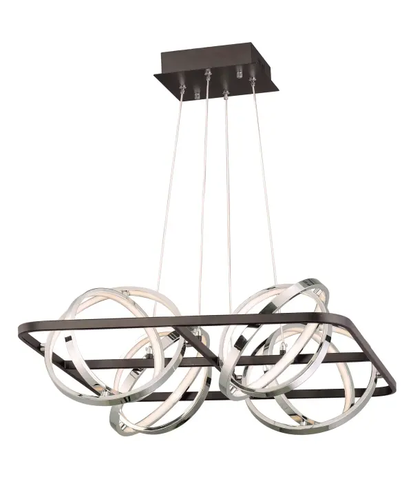The Gyro II transforms lighting into an interactive art piece with its rotating concentric bands that adjust on three axes. Featuring integrated LED strips within slender Black and Polished Chrome bands, this fixture delivers both visual drama and functional illumination.