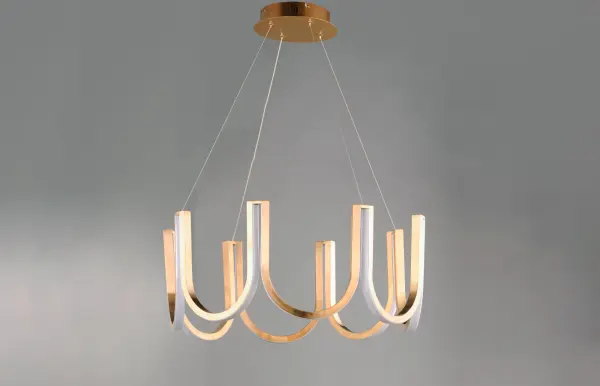The You Single Pendant combines architectural U-shaped channels in a luxurious Brushed Champagne finish with high-output LED technology. Its cylindrical design and exterior-mounted lenses create exceptional downward illumination perfect for task and ambient lighting. - alternate view