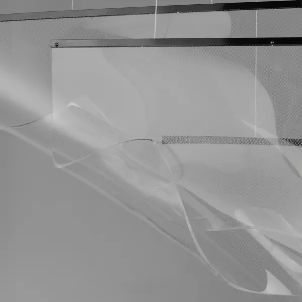 The Rinkle pendant transforms lighting into art with hand-shaped transparent acrylic sheets that capture LED glow within stainless steel strips. Its adjustable wire suspension creates a floating sculpture effect, perfect for making a statement in contemporary spaces. - alternate view
