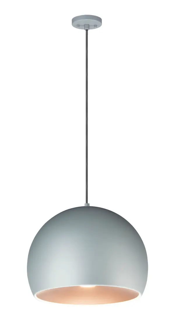 The Palla pendant features a sleek unibody spherical design with a striking dark gray and coffee two-tone finish. Its concealed LED light source minimizes glare while providing warm, efficient illumination perfect for intimate spaces.