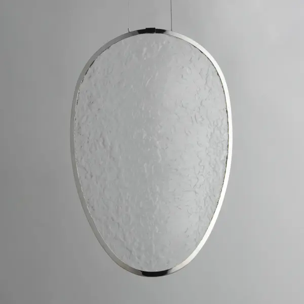 Moonscapes transforms architectural lighting into art with its dramatic cratered surface and precision edge-lit LED technology. Suspended on near-invisible cables, this statement pendant delivers 800 lumens of warm 3000K light while creating an ethereal floating effect perfect for contemporary spaces. - alternate view