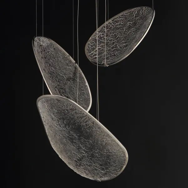 Moonscapes delivers museum-quality artistry with edge-lit LED technology that transforms textured acrylic panels into a floating lunar landscape. Perfect for grand spaces requiring a bold statement piece with ethereal presence. - alternate view