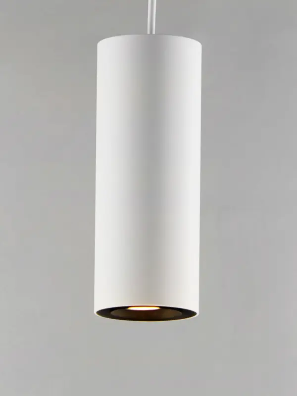 The Dwell pendant combines clean cylindrical design with practical adjustability. Its gimbaled bottom allows 30-degree light direction adjustment, making it ideal for task lighting. Integrated LED provides warm 3000K light. - alternate view