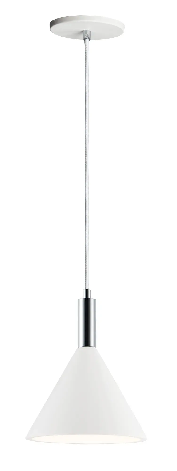 Funnel Single Pendant Light in White Gypsum with Polished Chrome - Image 1