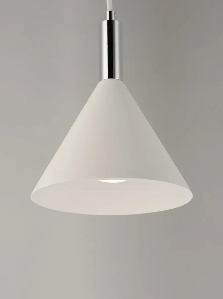 Funnel Single Pendant Light in White Gypsum with Polished Chrome - Image 2