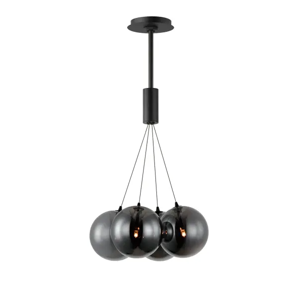 The Burst 4-Light Pendant creates visual drama with its starburst configuration of smoke glass globes suspended on sleek black cables. Energy-efficient LED technology and adjustable height make it versatile for various spaces.