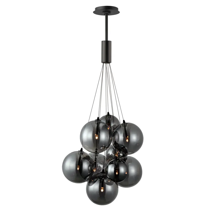 Burst 9-Light LED Multi-Light Pendant in Matte Black with Smoke Glass - Image 1