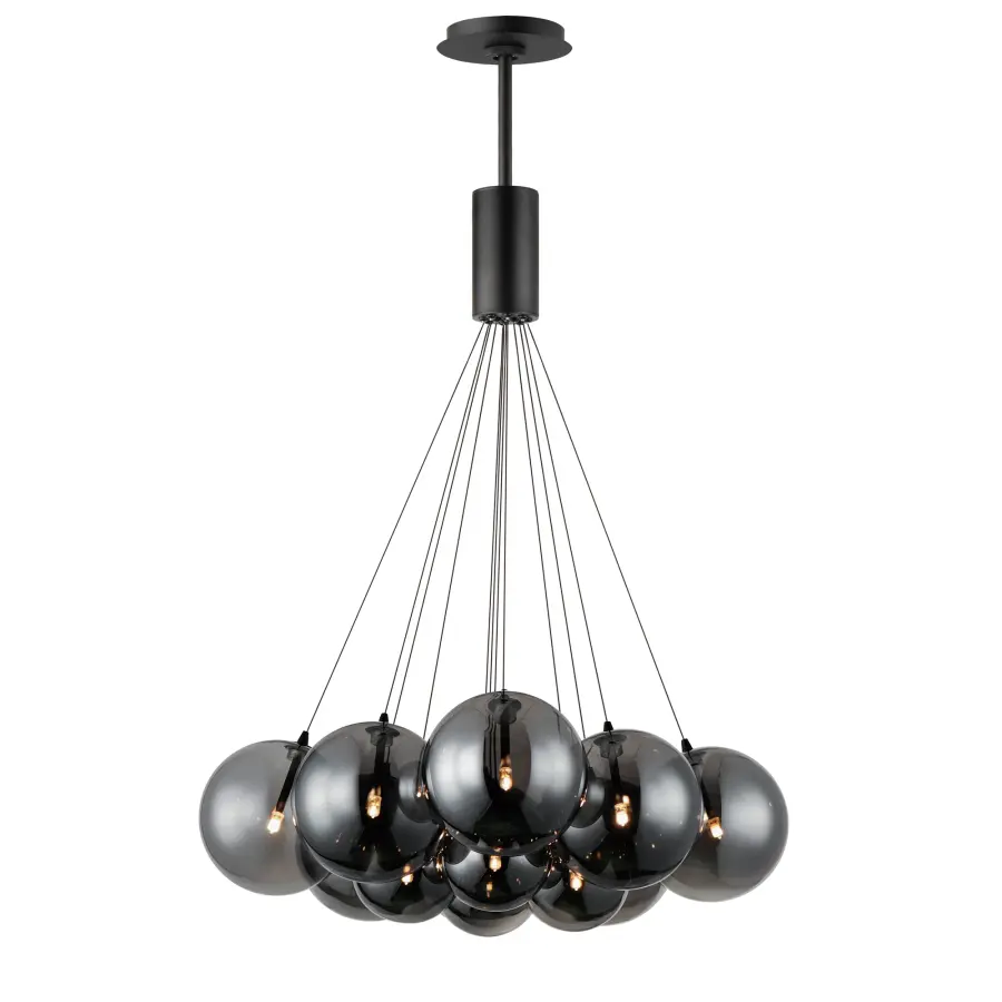 Burst 12-Light LED Multi-Light Pendant in Matte Black with Smoke Glass - Image 1