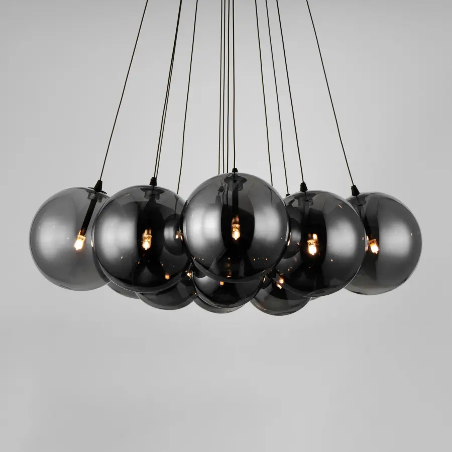 Burst 12-Light LED Multi-Light Pendant in Matte Black with Smoke Glass - Image 4