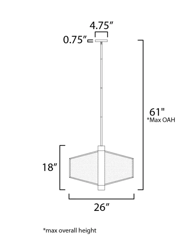 The Telstar pendant combines angular geometric forms with translucent acrylic panels and integrated LED strips for a contemporary lighting statement. At 26 inches wide, it delivers both ambient and task lighting. - alternate view