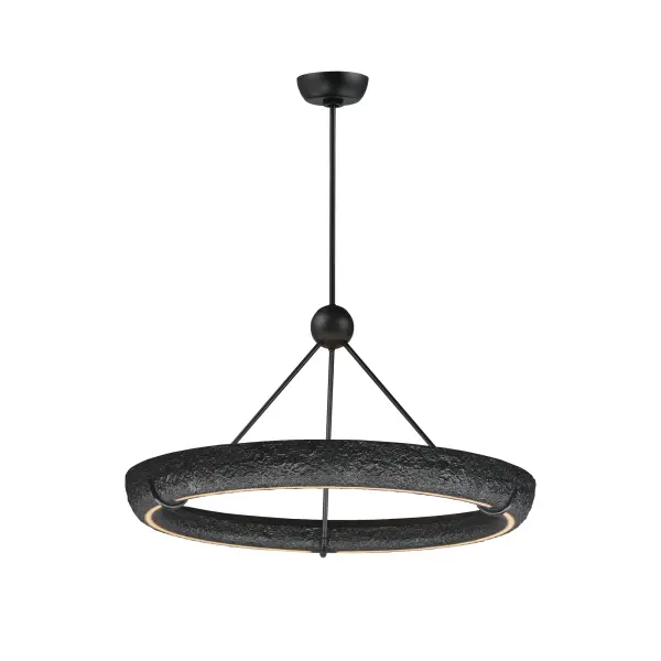 The Geist Ring Pendant delivers impressive scale and modern sophistication with its 36-inch diameter LED ring design. Combining gypsum and steel construction in a sleek black finish, it provides 2700 lumens of warm 3000K light.