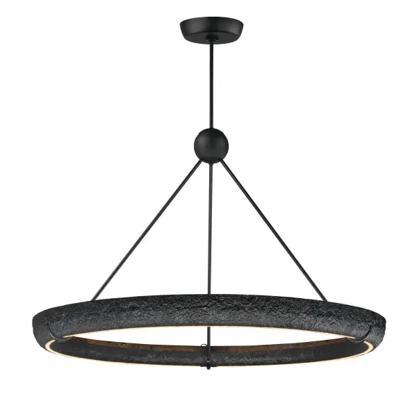 The Geist Ring Pendant delivers impressive scale and modern sophistication with its 48-inch diameter LED ring design. Combining gypsum and steel construction in a sleek black finish, it provides substantial illumination while serving as architectural sculpture.