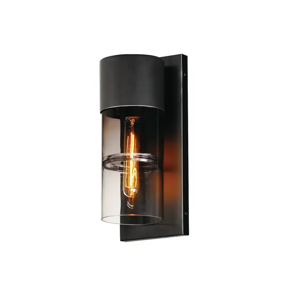The Smokestack Small sconce combines nostalgic tubular LED design with modern durability. Segmented smoke gradient glass cylinders and matte black framing create ambient exterior lighting that's both functional and stylish.