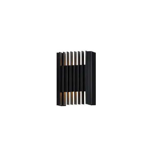 The Rampart Small LED Outdoor Wall Sconce combines sharp rectilinear design with efficient LED technology, creating dramatic upward and downward light patterns. Its matte black aluminum construction and compact size make it ideal for modern exteriors.