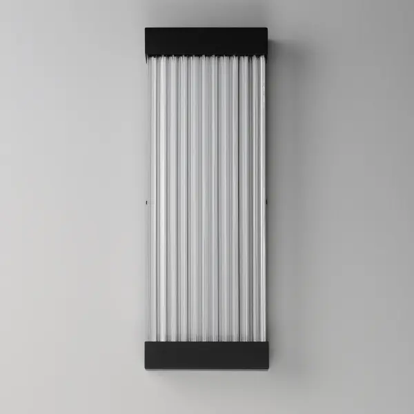 The Acropolis sconce features faceted crystal columns with backlit LED illumination in a durable aluminum and stainless steel frame. ADA-compliant and wet-location rated, it delivers sophisticated lighting for any interior or exterior application. - alternate view
