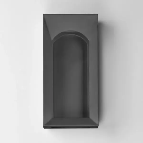 The Brasilia outdoor sconce brings grand architectural elegance to exterior spaces with its 304-grade stainless steel cage featuring distinctive beveled arches. Energy-efficient LED technology and durable construction make it ideal for modern and transitional homes. - alternate view