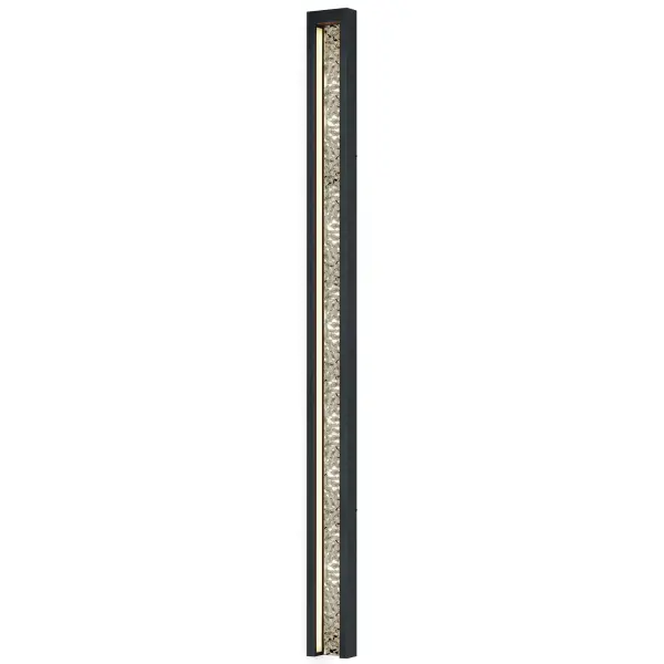 The Liquid outdoor wall sconce creates a stunning visual statement with its elongated 72" design that mimics flowing water. Crafted from durable aluminum and 304-grade stainless steel with a polished black finish, it delivers 1680 lumens of warm 3000K light.