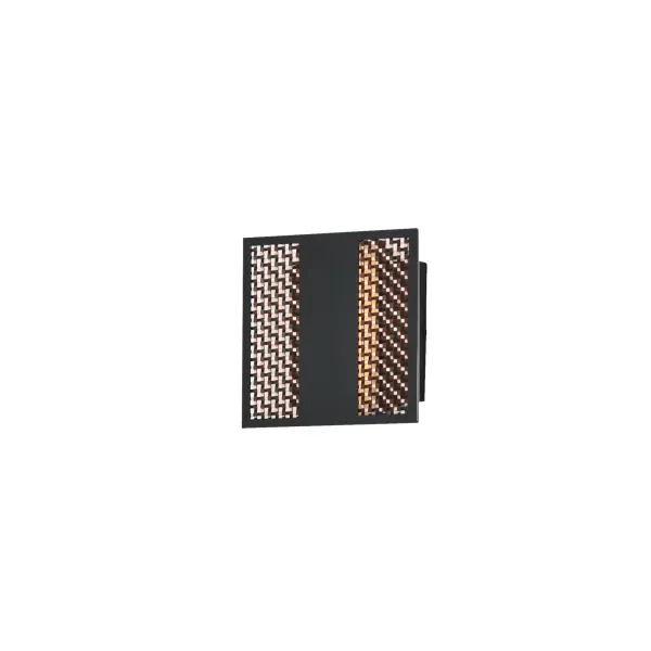 The Interlace outdoor wall sconce features a sophisticated woven stainless steel grid in aged copper finish with integrated LED backlighting. Its minimal yet elegant design adds architectural interest to outdoor spaces.