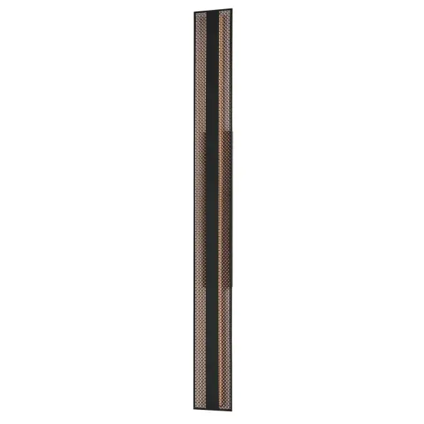 The Interlace outdoor wall sconce makes a bold architectural statement with its 60-inch height and distinctive woven stainless steel grid. Backlit LED illumination highlights the elegant pattern while providing 2400 lumens of warm light.