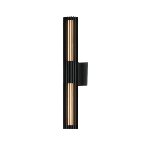 The Citadel outdoor wall sconce features a contemporary vertical aluminum frame surrounding an omnidirectional LED tube. Its slim 4" profile makes it ADA compliant while delivering 1300 lumens of warm 3000K light.