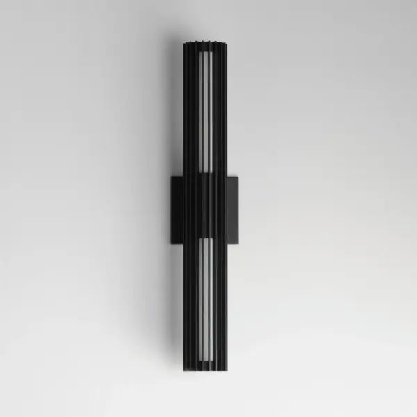 The Citadel outdoor wall sconce features a contemporary vertical aluminum frame surrounding an omnidirectional LED tube. Its slim 4" profile makes it ADA compliant while delivering 1300 lumens of warm 3000K light. - alternate view