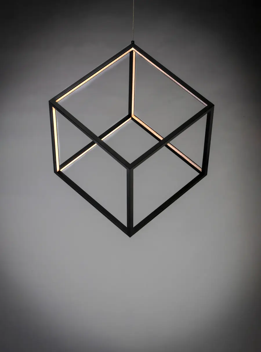 4 Square Single LED Pendant in Black - Image 3