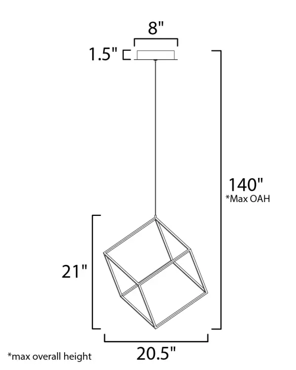 4 Square Single LED Pendant in Black - Image 5