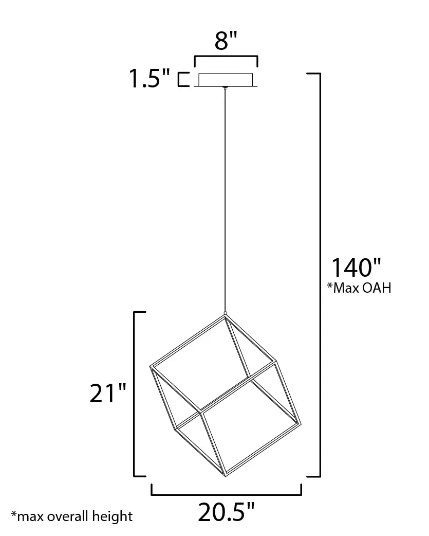 4 Square Single LED Pendant in Black - Image 5