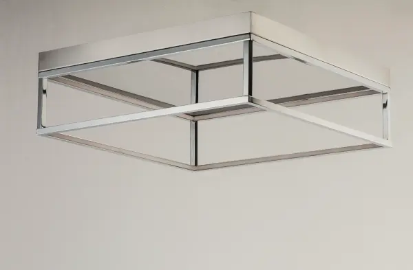The 4 Square LED Flush Mount combines polished chrome and black cubes with concealed LED strips to create a dramatic inward lighting effect. Perfect for modern bathrooms and hallways where ceiling clearance is limited. - alternate view