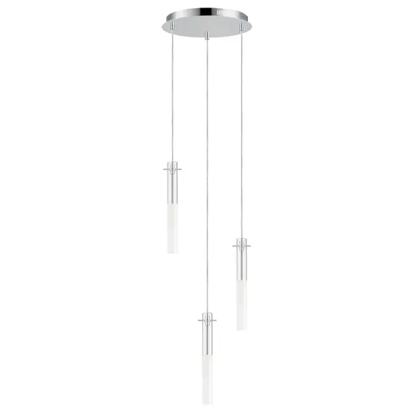 The Pipette pendant creates a striking modern aesthetic with slender clear glass tubes and polished chrome accents. Energy-efficient LED technology combines with etched glass diffusion for soft, ambient lighting perfect for contemporary spaces.