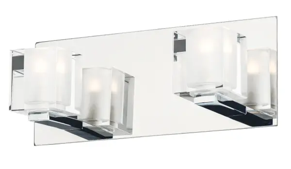 The Blocs LED Wall Sconce combines architectural geometry with energy-efficient LED technology. Thick clear and frosted glass blocks create visual interest while the polished chrome frame adds reflective brilliance to any space.