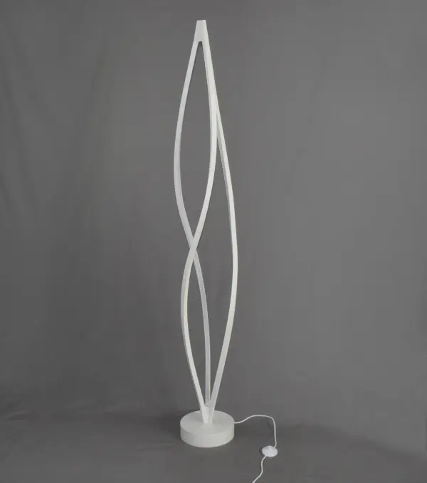 The Cyclone LED Floor Lamp features a distinctive twisted aluminum channel design in Matte White that creates a bold architectural statement. With 3080 lumens of warm 3000K LED light, it provides excellent illumination for large spaces. - alternate view