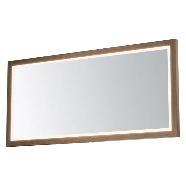The Sawyer LED Mirror combines a handsome distressed oak frame with advanced LED backlighting, offering three adjustable color temperatures. Its generous 68" x 32" size provides excellent illumination for vanity tasks while adding warmth and style. - alternate view