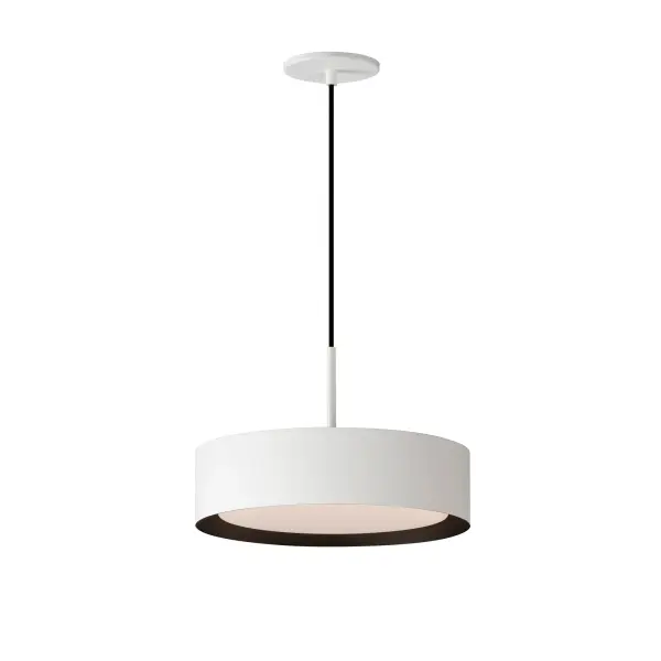 The Echo pendant combines practical design with contemporary style. Its dual-shade construction features a metal drum exterior in matte white with a black interior that reduces glare, while an internal acrylic diffuser ensures even LED light distribution.