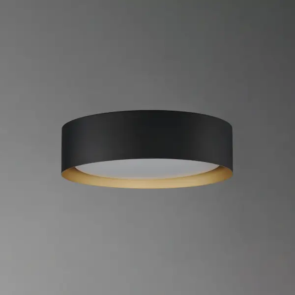The Echo flush mount combines practical LED illumination with sophisticated design. Its black exterior and gold interior create visual interest while reducing glare, and the acrylic diffuser ensures even light distribution. - alternate view