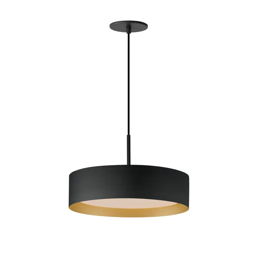 Echo 16" LED Drum Pendant in Black with Gold Interior - Image 1