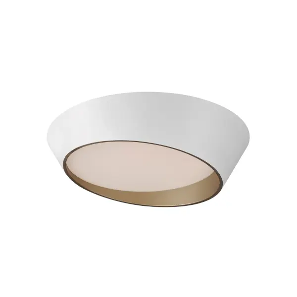 The Slant flush mount brings architectural interest to ceilings with its unique angled profile. The matte white exterior paired with a gold interior creates subtle warmth while the LED technology provides efficient, quality illumination.