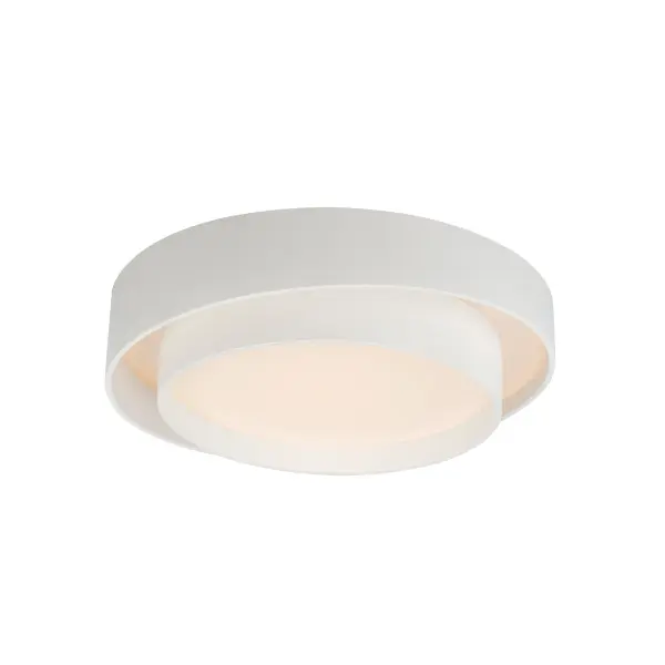 The Ziggurat flush mount features a distinctive two-tier spiral design in clean matte white. With 2000 lumens of warm 3000K light and excellent 90 CRI, it delivers bright, quality illumination suitable for residential and hospitality spaces.