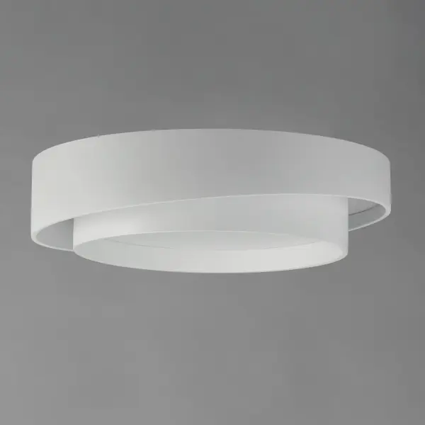 The Ziggurat flush mount features a distinctive two-tier spiral design in clean matte white. With 2000 lumens of warm 3000K light and excellent 90 CRI, it delivers bright, quality illumination suitable for residential and hospitality spaces. - alternate view