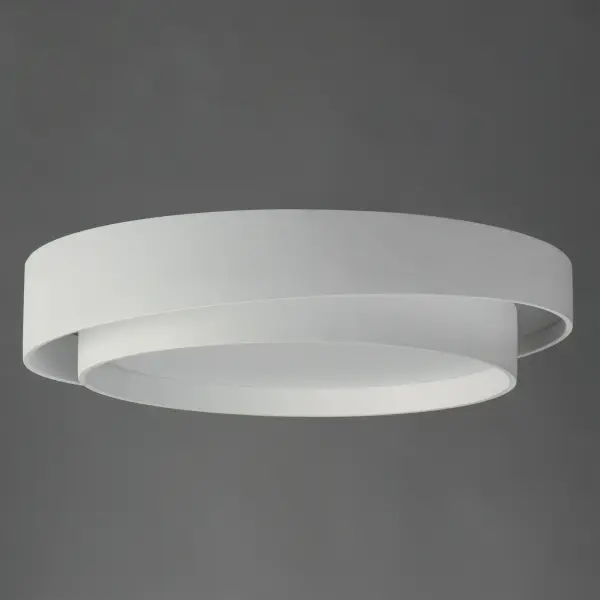 The Ziggurat flush mount features a distinctive two-tier spiral design in matte white finish. With 3000 lumens of warm LED light, this 24" fixture provides exceptional brightness suitable for both residential and commercial spaces. - alternate view
