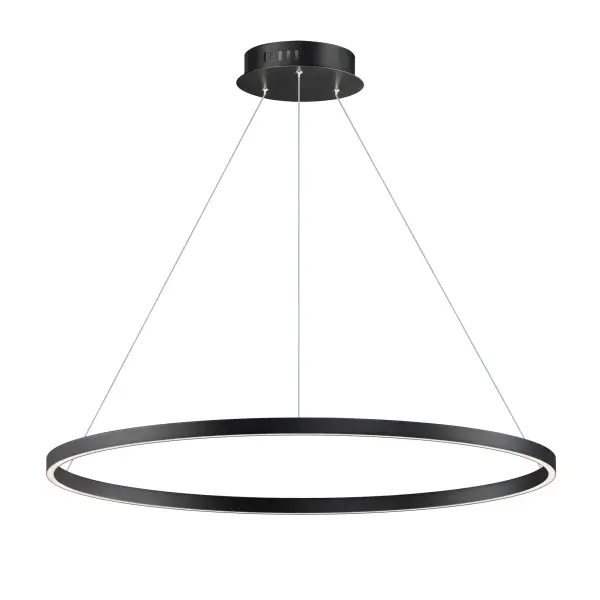 A sleek 40-inch aluminum ring pendant featuring integrated LED technology with 5 selectable color temperatures (2700K-5000K). The minimalist design and matte black finish make it a versatile choice for contemporary spaces.