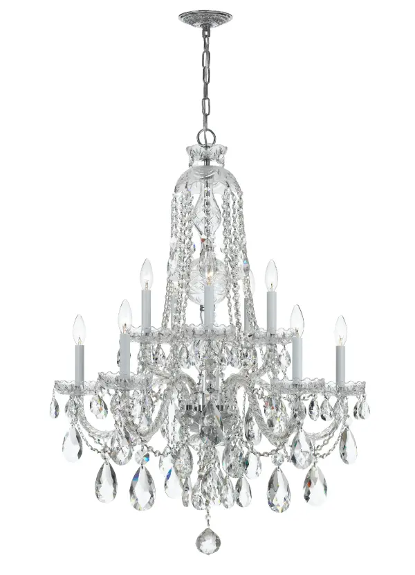 This 32-inch Traditional Crystal chandelier delivers classic elegance with its lavish crystal swags and polished chrome finish. Perfect for creating a luxurious focal point in dining rooms and grand spaces.
