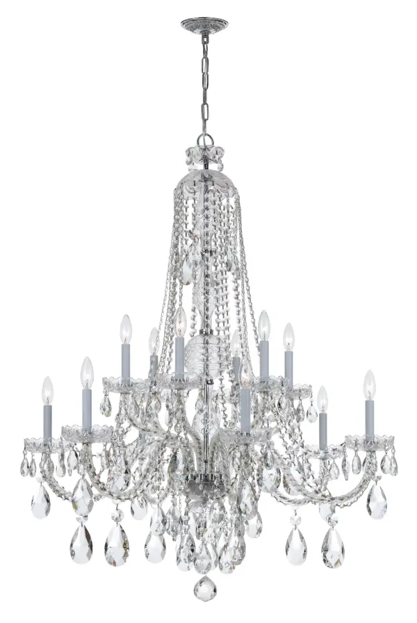This 37.5" Traditional Crystal chandelier delivers classic elegance with cascading crystal jewels and polished chrome finish. Perfect for formal dining rooms and grand entryways, it creates stunning sparkle and sophisticated ambiance.