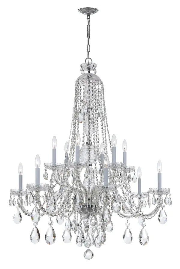 This 42-inch traditional crystal chandelier delivers show-stopping elegance with cascading crystal swags and polished chrome finish. Perfect for formal dining rooms and grand entryways where dramatic lighting makes a lasting impression.