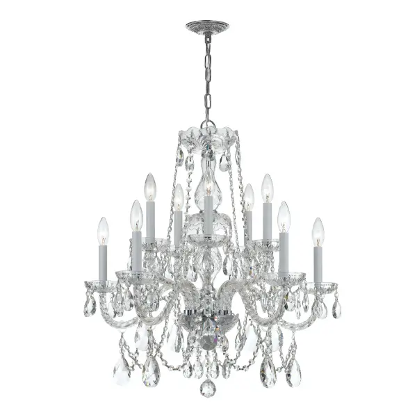 This 26" Traditional Crystal chandelier delivers classic elegance with swags of precisely cut crystal jewels that create awe-inspiring sparkle. The polished chrome finish and generous scale make it perfect for formal spaces.