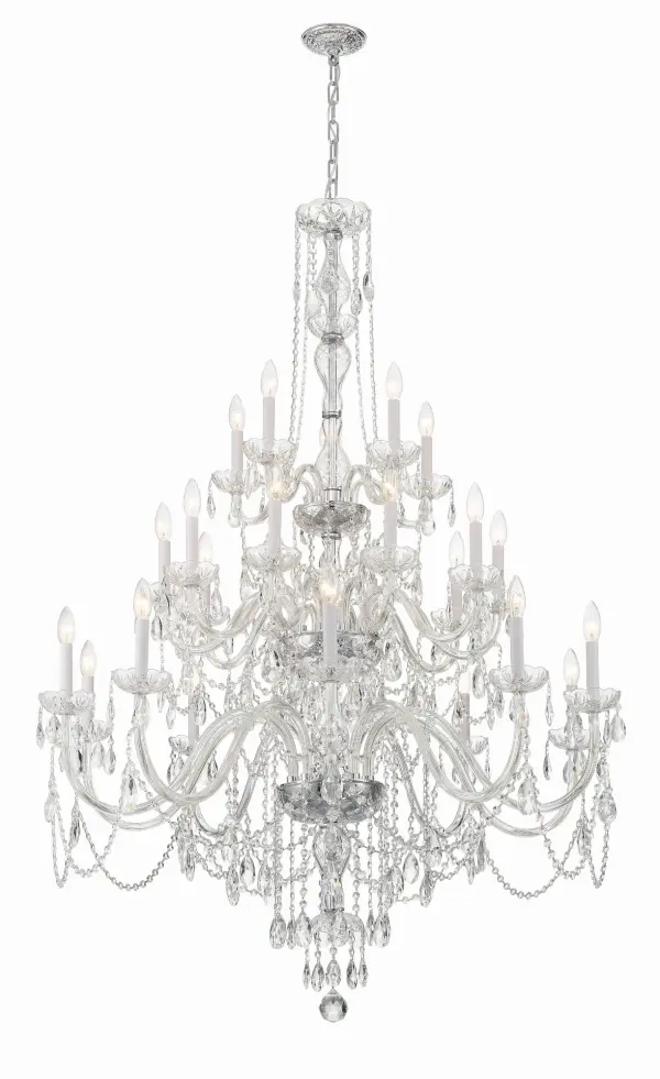 This 45-inch traditional crystal chandelier delivers show-stopping glamour with cascading crystal swags and polished brass finish. Perfect for grand spaces requiring dramatic lighting and sophisticated style. - alternate view