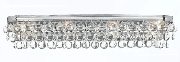 The Calypso 33" vanity light transforms ordinary bathrooms into luxurious retreats with its abundance of clear crystal drops and balls. Perfect for medium to large vanities, this contemporary fixture delivers both functional lighting and statement-making glamour.