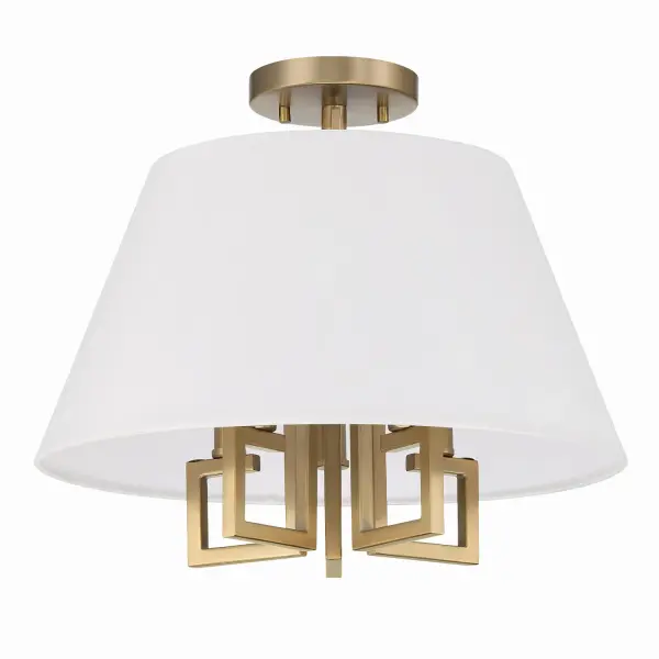The Westwood semi flush mount by Libby Langdon combines angular metal framing with crisp white fabric shades for a sophisticated transitional look. At 16" wide, it's perfectly scaled for smaller spaces. - alternate view