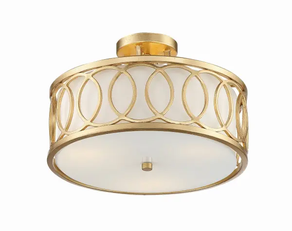 The Graham Semi Flush Mount by Libby Langdon features stunning circular metalwork with an intricate interlocking pattern. Its light and airy design works beautifully from any angle, making it perfect for various interior styles. - alternate view
