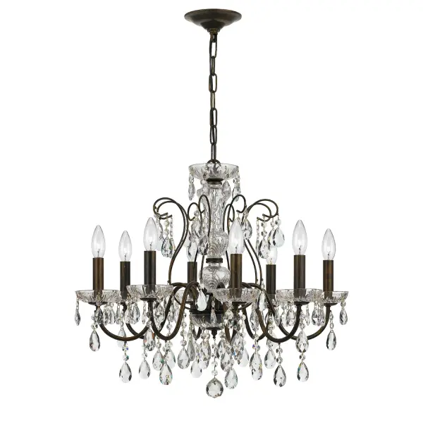 The Butler chandelier combines graceful crystal strands with a classic English Bronze frame, creating a sophisticated fixture that brings traditional elegance to any space. At 25.5 inches wide, it's perfectly sized for medium rooms. - alternate view